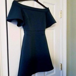Satin, Off The Shoulder A-Line Dress STRETCH Elastic, Forest Green, Chic, CUTE!!